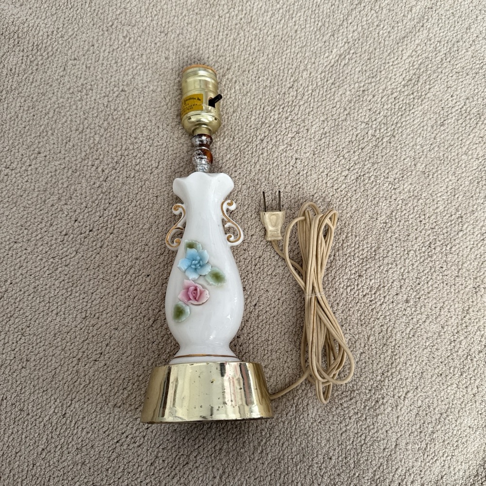 Floral Ceramic Table Lamp with Gold Base